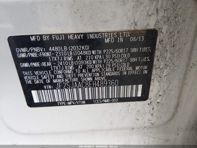 45349072 :رقم المزاد ، JF2SJAAC8EH489360 vin ، 2014 Subaru Forester 2.5i مزاد بيع