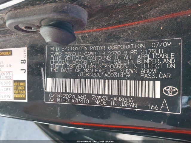 Aukcja sprzedaży 2010 Toyota Prius Iv, vin: JTDKN3DU1A0031459, numer aukcji: 45349082