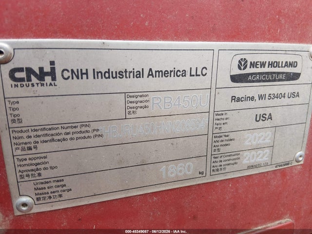 Продажа на аукционе авто 2022 New Holland Other, vin: HBJRU450HNN208554, номер лота: 45349087