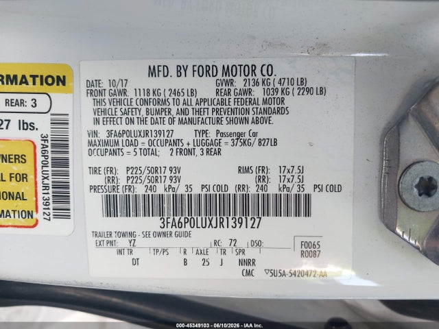 3FA6P0LUXJR139127 Ford Fusion Hybrid Se