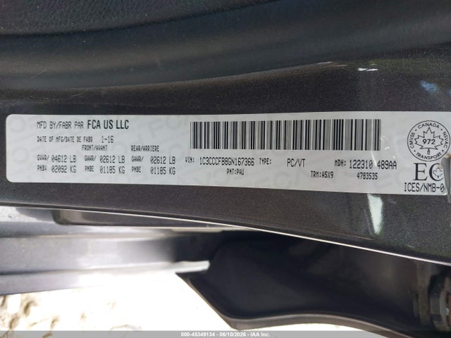 Aukcja sprzedaży 2016 Chrysler 200 Lx, vin: 1C3CCCFB8GN167366, numer aukcji: 45349134