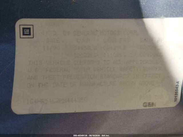 Aukcja sprzedaży 1991 Buick Lesabre Limited, vin: 1G4HR54C2MH444350, numer aukcji: 45349136