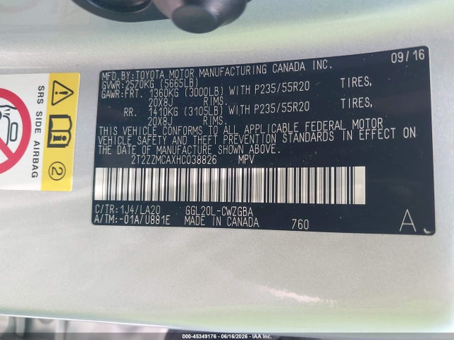 Auction sale of the 2017 Lexus Rx 350, vin: 2T2ZZMCAXHC038826, lot number: 45349176