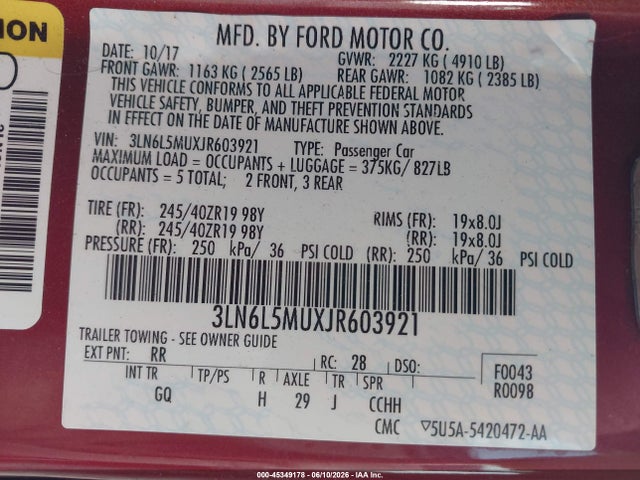 3LN6L5MUXJR603921 Lincoln Mkz Hybrid Reserve