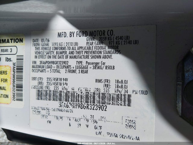 3FA6P0H98GR323902 Ford FUSION SE