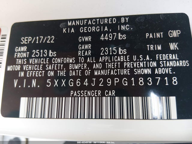2023 Kia K5 Gt-line მანქანა იყიდება აუქციონზე, vin: 5XXG64J29PG183718, აუქციონის ნომერი: 45349199