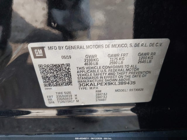 Aukcja sprzedaży 2019 Gmc Terrain Slt, vin: 3GKALPEX9KL389435, numer aukcji: 45349211