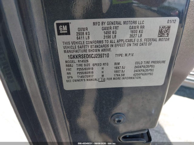 Продажа на аукционе авто 2012 Gmc Acadia Slt-2, vin: 1GKKRSED6CJ239710, номер лота: 45349231