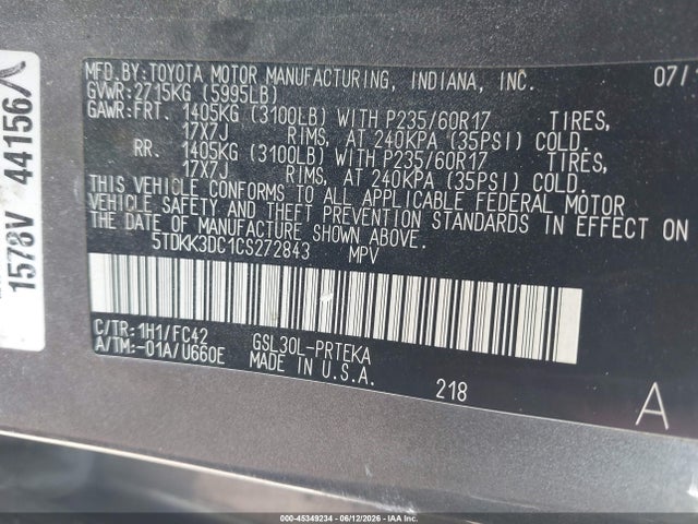 Продаж на аукціоні авто 2012 Toyota Sienna Le V6 8 Passenger, vin: 5TDKK3DC1CS272843, номер лоту: 45349234