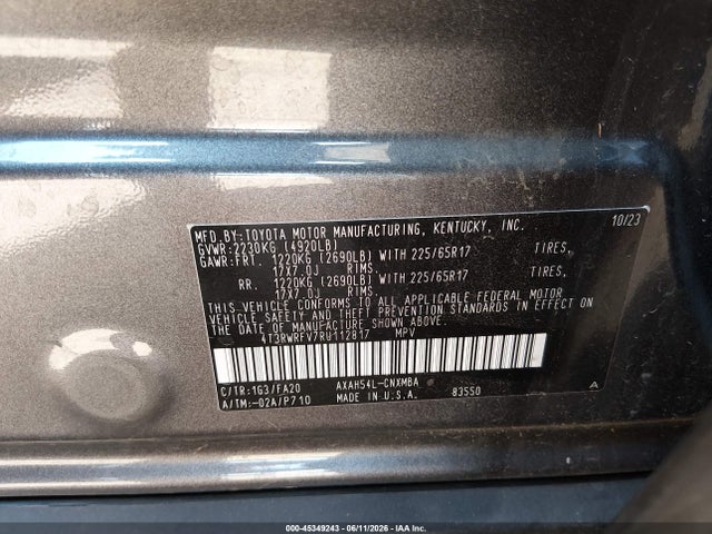 4T3RWRFV7RU112817 Toyota Rav4 Hybrid Xle