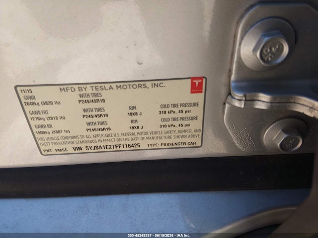 Продаж на аукціоні авто 2015 Tesla Model S 70d/85d/p85d, vin: 5YJSA1E27FF116425, номер лоту: 45349257