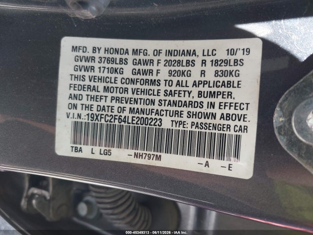 Honda Civic Lx 2020 19XFC2F64LE200223 Image 9