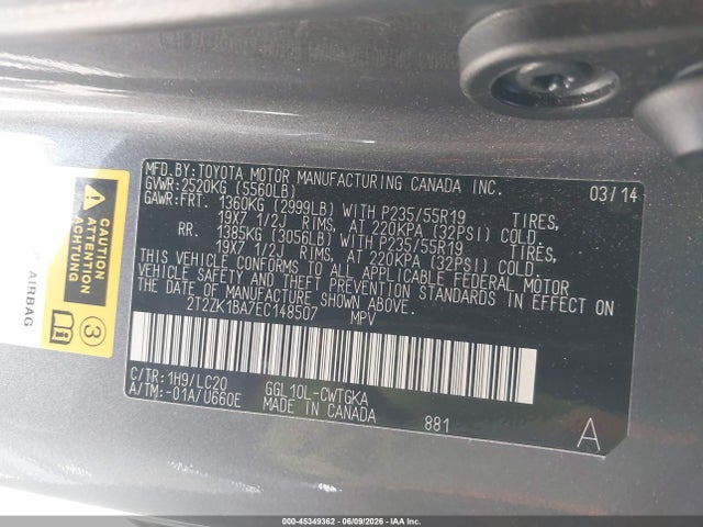 Lexus RX 350 2014 2T2ZK1BA7EC148507 Image 9