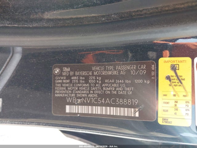 45349373 :رقم المزاد ، WBANV1C54AC388819 vin ، 2010 Bmw 528i Xdrive مزاد بيع