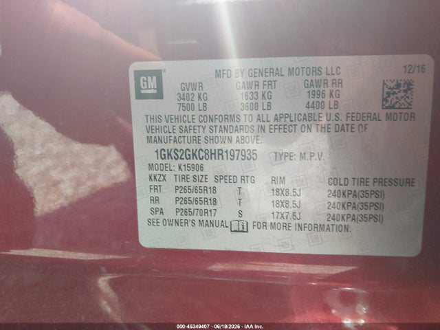 Продаж на аукціоні авто 2017 Gmc Yukon Xl Slt, vin: 1GKS2GKC8HR197935, номер лоту: 45349407