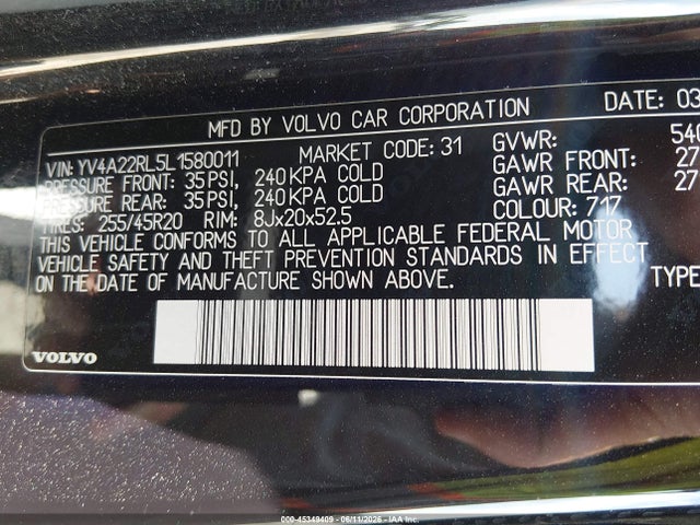 Продажа на аукционе авто 2020 Volvo Xc60 T6 Inscription, vin: YV4A22RL5L1580011, номер лота: 45349409