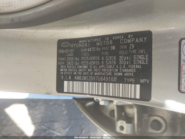 Aukcja sprzedaży 2007 Hyundai Tucson Gls, vin: KM8JM12BX7U649168, numer aukcji: 45349410