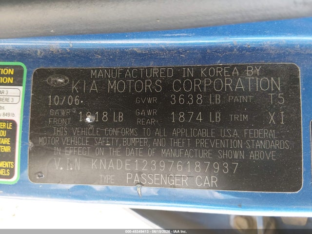 Aukcja sprzedaży 2007 Kia Rio Lx, vin: KNADE123976187937, numer aukcji: 45349413