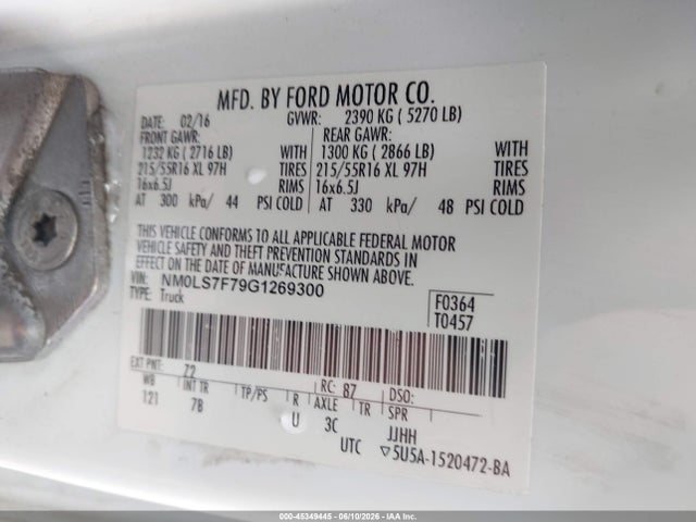 Продаж на аукціоні авто 2016 Ford Transit Connect Xlt, vin: NM0LS7F79G1269300, номер лоту: 45349445