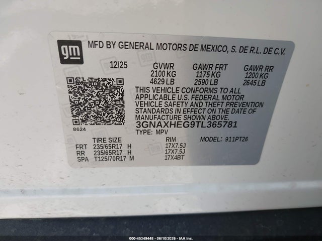 Продаж на аукціоні авто 2026 Chevrolet Equinox Fwd Lt, vin: 3GNAXHEG9TL365781, номер лоту: 45349448