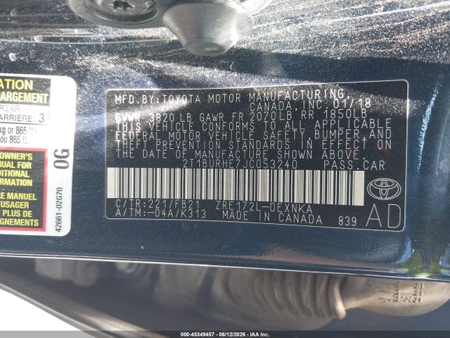 Toyota COROLLA LE 2018 2T1BURHE7JC053240 Image 9