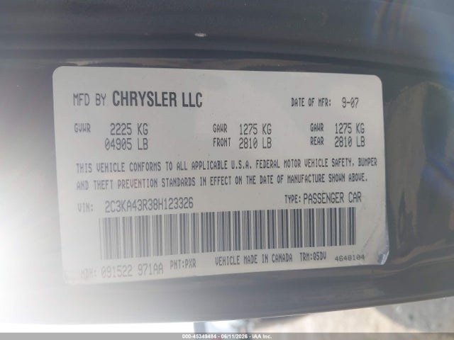 Aukcja sprzedaży 2008 Chrysler 300 Lx, vin: 2C3KA43R38H123326, numer aukcji: 45349484