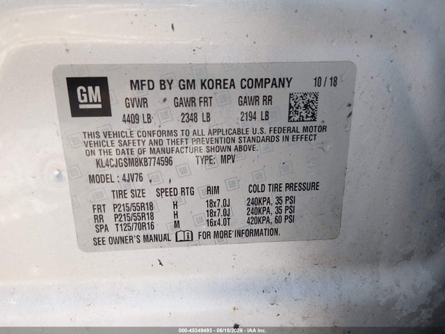 Продаж на аукціоні авто 2019 Buick Encore Awd Essence, vin: KL4CJGSM8KB774596, номер лоту: 45349493