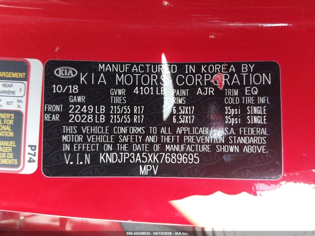 KIA SOUL + 2019 KNDJP3A5XK7689695 Image 9