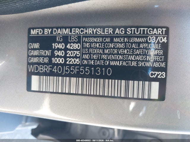 Aukcja sprzedaży 2005 Mercedes-benz C 230 Kompressor Sport, vin: WDBRF40J55F551310, numer aukcji: 45349553