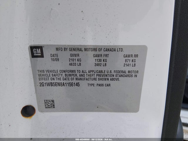Aukcja sprzedaży 2010 Chevrolet Impala Lt, vin: 2G1WB5EN8A1156145, numer aukcji: 45349580