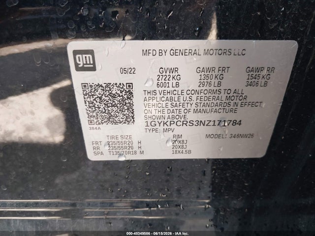 45349586 :رقم المزاد ، 1GYKPCRS3NZ171784 vin ، 2022 Cadillac Xt6 Fwd Premium Luxury مزاد بيع