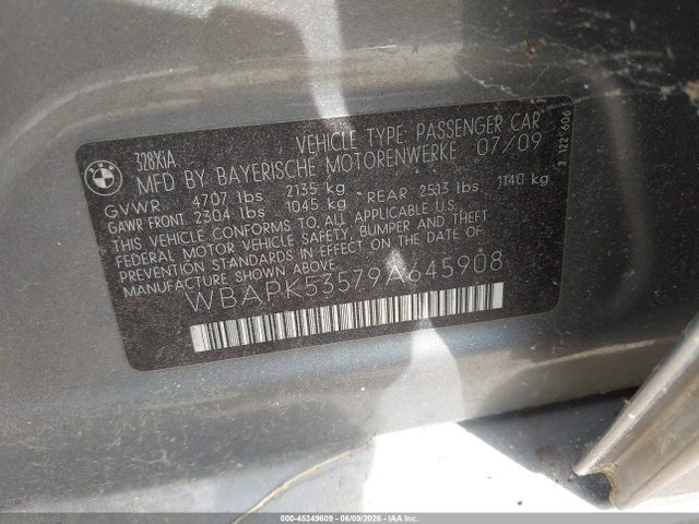 45349609 :رقم المزاد ، WBAPK53579A645908 vin ، 2009 Bmw 328i Xdrive مزاد بيع