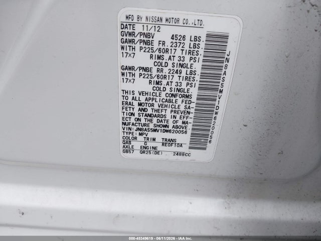 Aukcja sprzedaży 2013 Nissan Rogue Sv, vin: JN8AS5MV1DW620056, numer aukcji: 45349619