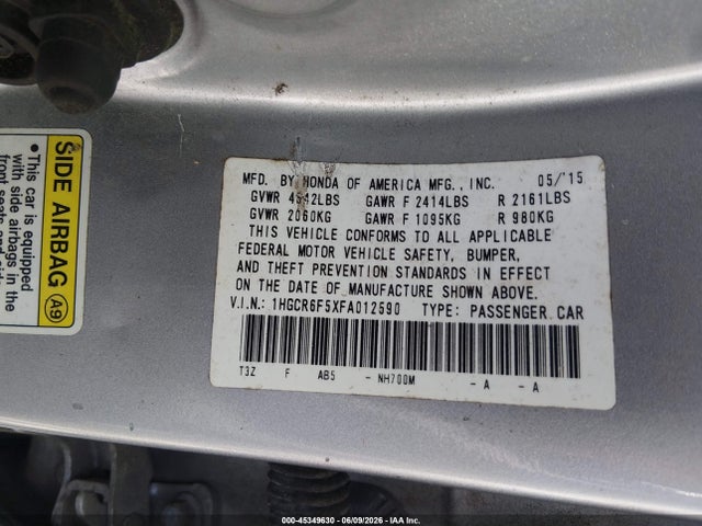 Продажа на аукционе авто 2015 Honda Accord Hybrid Ex-l, vin: 1HGCR6F5XFA012590, номер лота: 45349630