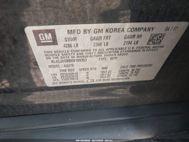 Продажа на аукционе авто 2017 Buick Encore Preferred, vin: KL4CJASB9HB189353, номер лота: 45349640