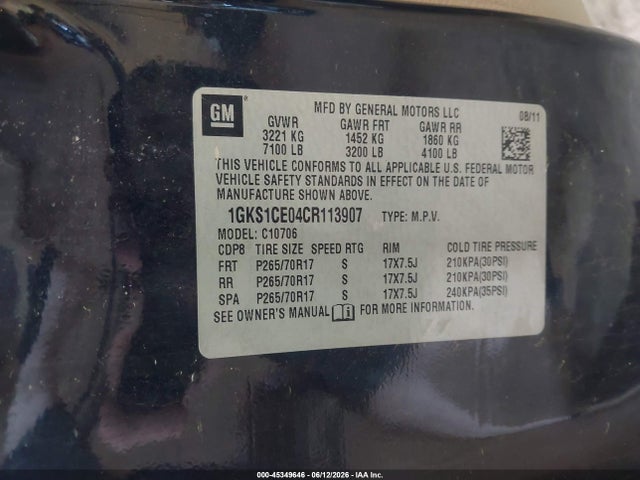 Продажа на аукционе авто 2012 Gmc Yukon Slt, vin: 1GKS1CE04CR113907, номер лота: 45349646