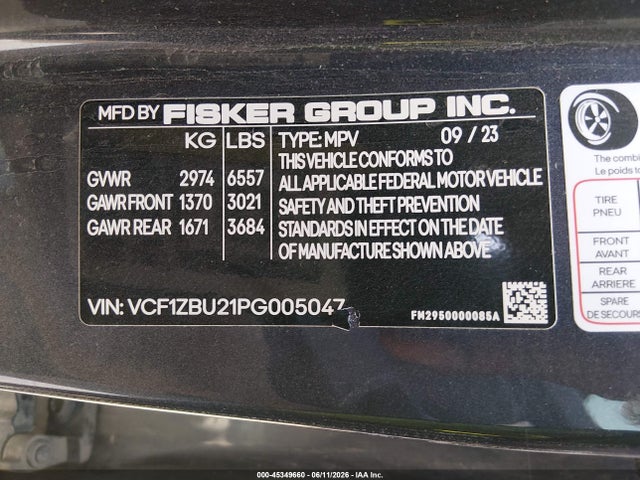 Fisker Ocean One 2023 VCF1ZBU21PG005047 Image 9