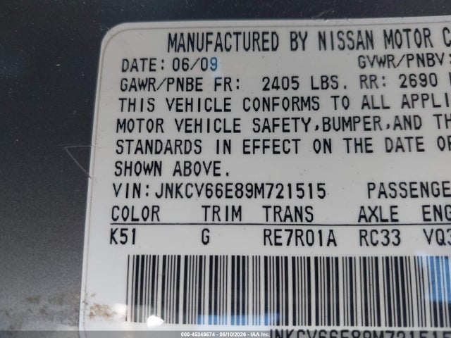 Продаж на аукціоні авто 2009 Infiniti G37, vin: JNKCV66E89M721515, номер лоту: 45349674