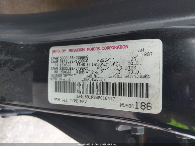 45349713 :رقم المزاد ، JA4LS31P3WP016417 vin ، 1998 Mitsubishi Montero Sport Ls مزاد بيع