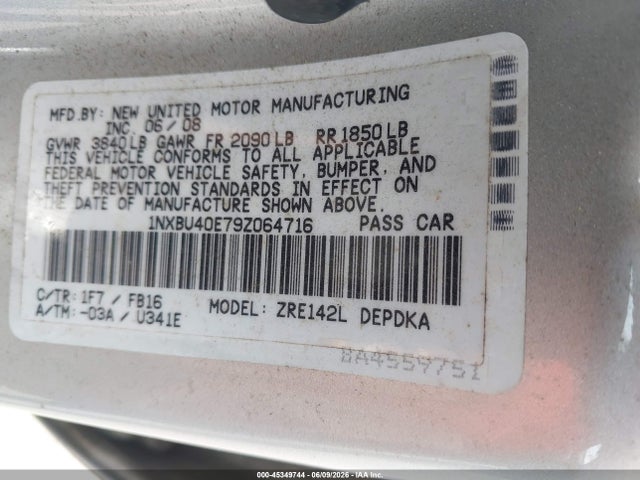 Auction sale of the 2009 Toyota Corolla Le, vin: 1NXBU40E79Z064716, lot number: 45349744