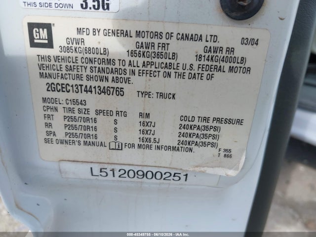Продаж на аукціоні авто 2004 Chevrolet Silverado 1500 Ls, vin: 2GCEC13T441346765, номер лоту: 45349755