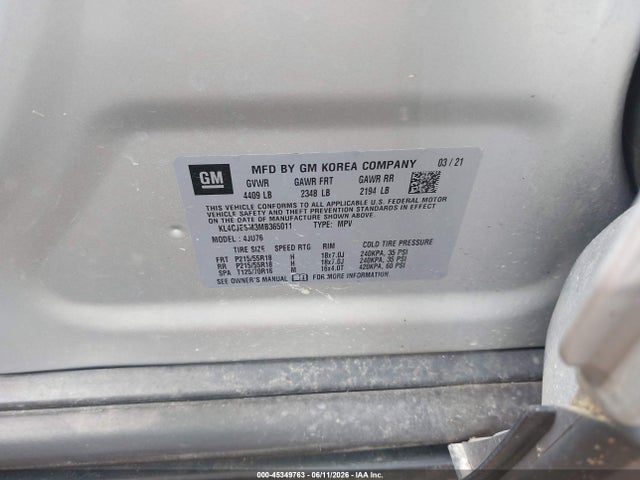 Продаж на аукціоні авто 2021 Buick Encore Awd Preferred, vin: KL4CJESM3MB365011, номер лоту: 45349763