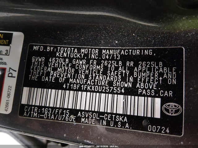 Aukcja sprzedaży 2013 Toyota Camry Se, vin: 4T1BF1FKXDU257554, numer aukcji: 45349771