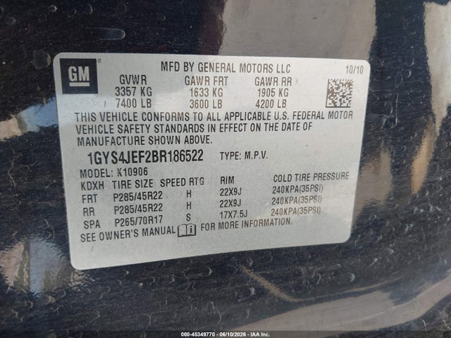 Aukcja sprzedaży 2011 Cadillac Escalade Esv Premium, vin: 1GYS4JEF2BR186522, numer aukcji: 45349770