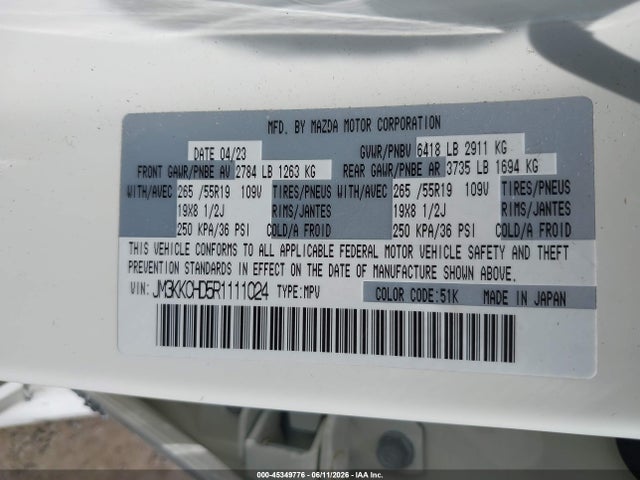 45349776 :رقم المزاد ، JM3KKCHD5R1111024 vin ، 2024 Mazda Cx-90 3.3 Turbo Preferred Plus مزاد بيع