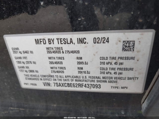 7SAXCBE62RF437093 Tesla Model X Plaid Tri Motor All-wheel Drive