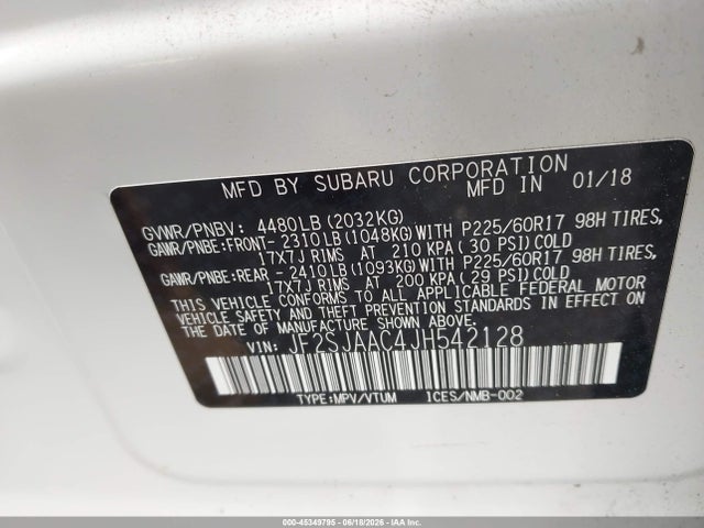 Aukcja sprzedaży 2018 Subaru Forester 2.5i, vin: JF2SJAAC4JH542128, numer aukcji: 45349795