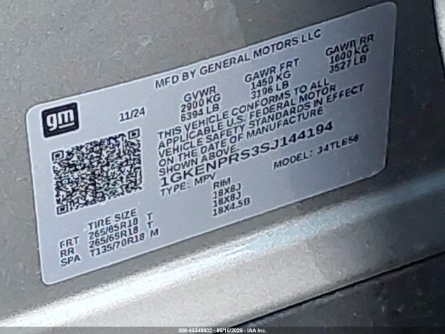 Продаж на аукціоні авто 2025 Gmc Acadia Awd At4, vin: 1GKENPRS3SJ144194, номер лоту: 45349802