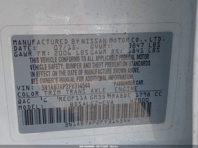 3N1AB7AP2FY314544 Nissan SENTRA SL