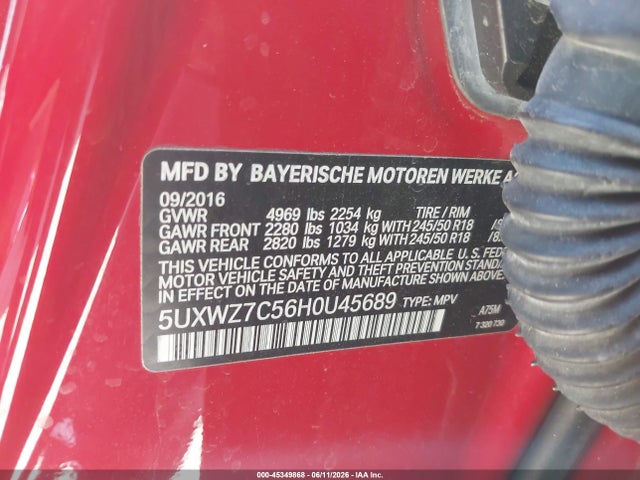 Aukcja sprzedaży 2017 Bmw X3 Sdrive28i, vin: 5UXWZ7C56H0U45689, numer aukcji: 45349868